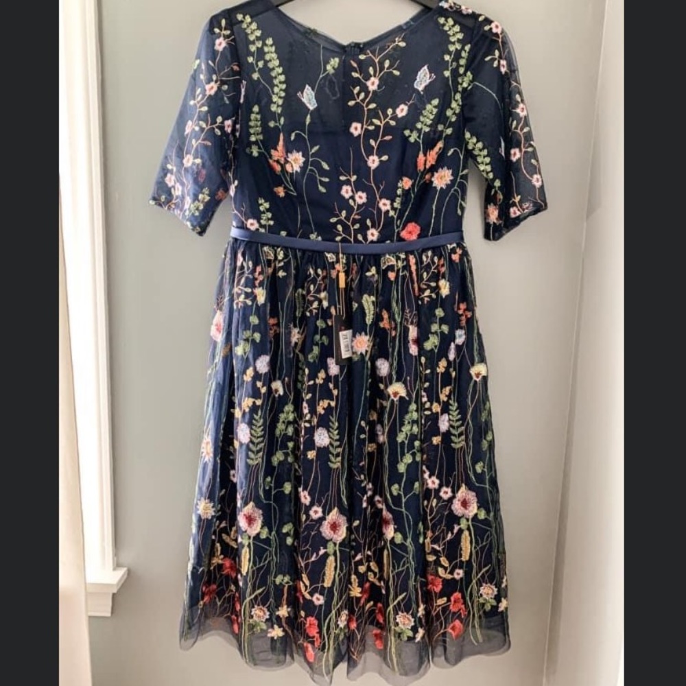 Navy Floral Formal Dress